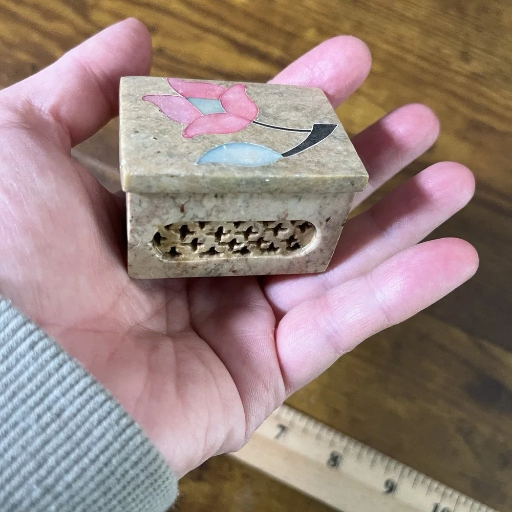 Stone Floral Mini Trinket Box Boho Floral Design Made In India